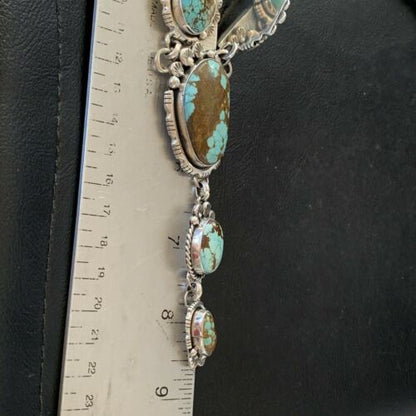 Navajo Blue Turquoise #8 Lariat Necklace | Sterling Silver | Native American Handmade | 10759