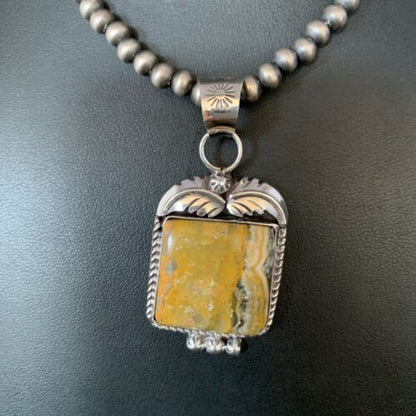 Navajo Bumblebee Jasper Pendant Necklace | Sterling Silver | Authentic Native American Handmade | 13621 - Masha USA