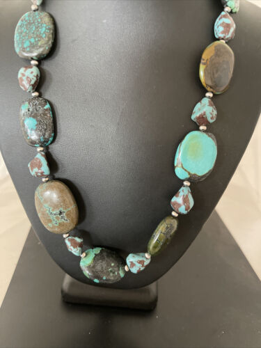 Navajo Chunky Turquoise #8 Necklace | Sterling Silver Pearls | Authentic Native American Handmade | 21" | 1240