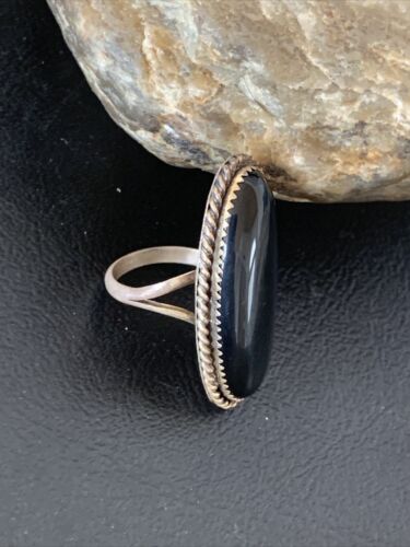 Native American Old Pawn Navajo Black Onyx Ring | Sterling Silver | Sz 7 | 11946