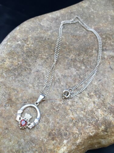 Native American Navajo Garnet Pendant Necklace | Sterling Silver | 14" Chain | 8971