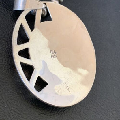 Navajo White Opal Inlay Jasper Pendant | Sterling Silver | 2.5" | Authentic Native American Handmade | 12271