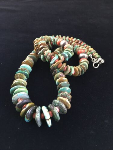 Native American Navajo Green Turquoise Spiny Necklace | Sterling Silver | 28" | 10060