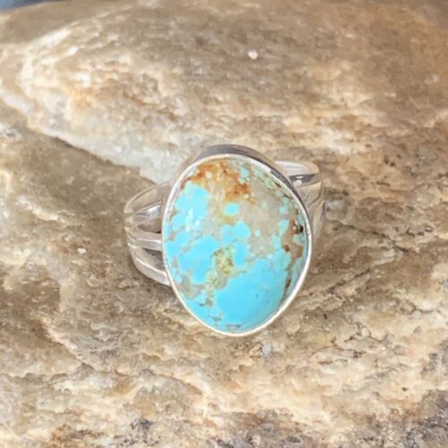 Southwestern Navajo Blue #8 Turquoise Ring | Sterling Silver | Sz 6 | Authentic Native American Handmade | 14033