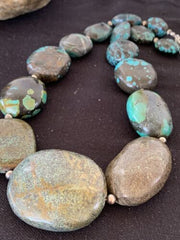 Navajo Graduated Sterling Silver Natural Blue Nugget Turquoise Necklace | Authentic Native American | 23" | 621