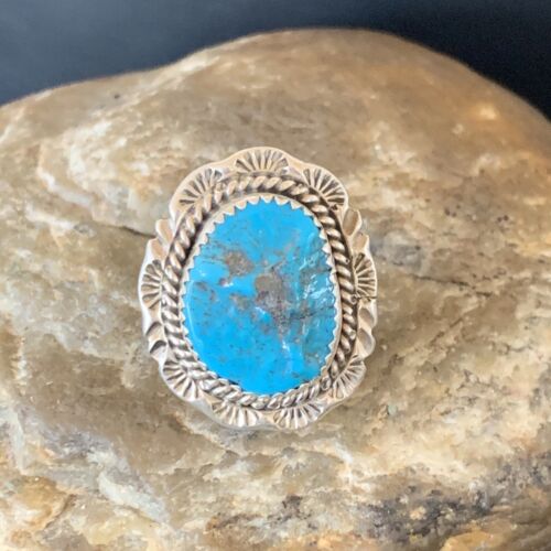 Southwestern Navajo Blue Kingman Turquoise Ring | Sterling Silver | Sz 9 | 12951