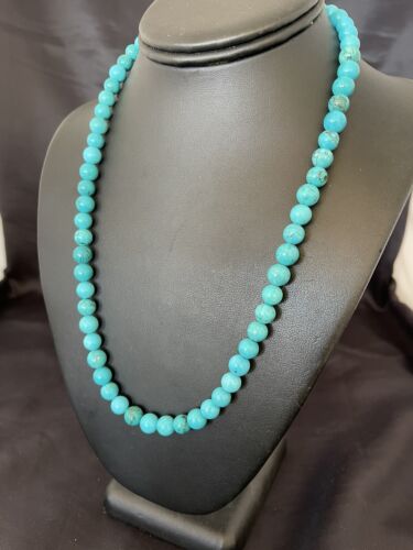 Navajo Blue Turquoise Necklace | Sterling Silver | 8mm | 18" | Authentic Native American Handmade | 10680
