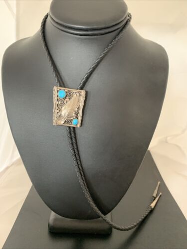 Navajo Blue Kingman Turquoise Bolo Tie | Sterling Silver | Authentic Native American Handmade | 2004