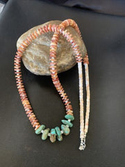 Navajo Turquoise | Purple Spiny Oyster | Pink Shell Necklace | Sterling Silver | Native American Handmade | 30" | 12255