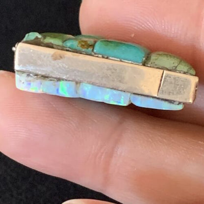 Navajo Turquoise Spiny Opal Multi-Color Inlay Pendant | Sterling Silver | Authentic Native American Handmade | 13723
