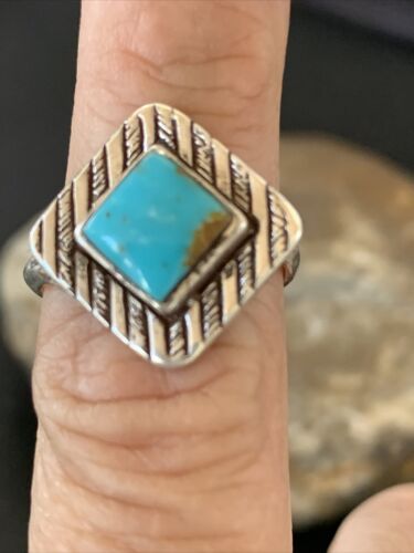 Navajo Blue Turquoise Ring | Sterling Silver | Sz 6.5 | Authentic Native American Handmade | 10776