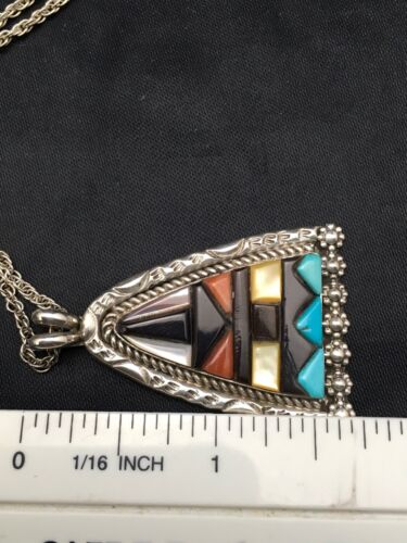 Navajo Multi-Color Turquoise Pendant Necklace | Sterling Silver | Authentic Native American Handmade | 20" | 4093