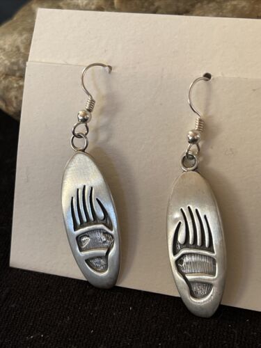 Native American Bearpaw Dangle Earrings | Hopi Sterling Silver Handmade | 01506