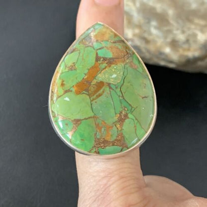 Navajo Green Mojave Turquoise Ring | Sterling Silver | Sz 8 | Authentic Native American Handmade | 11750