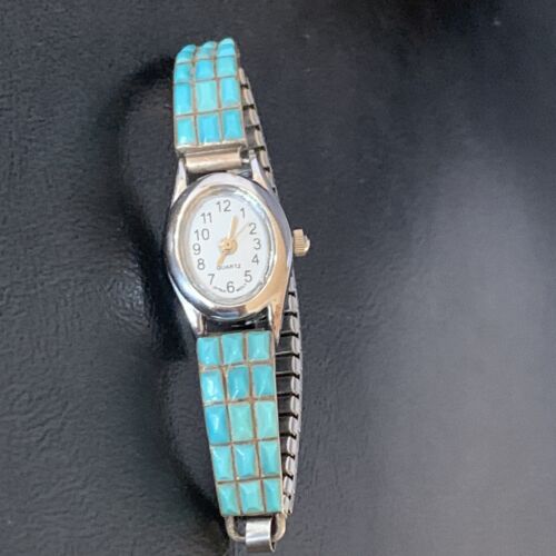 Navajo Sterling Silver Watch Tips with Turquoise Corn Inlay Band | Authentic Native American Jewelry | 13694
