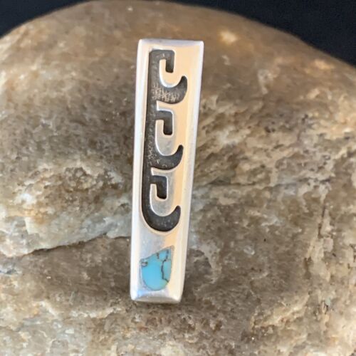 Native American Hopi Tie Pin | Inlay Blue Turquoise | Old Pawn Sterling Silver | 13724