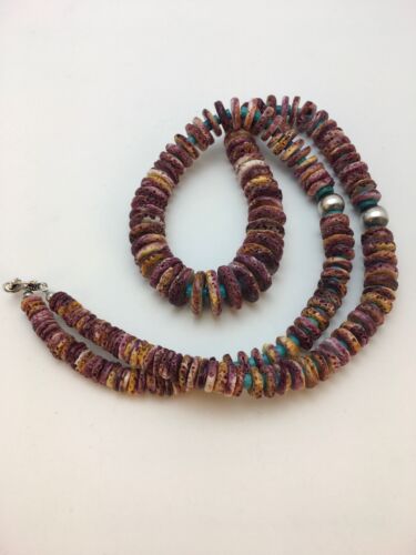 Navajo Purple Spiny Oyster & Turquoise Necklace | Sterling Silver | Authentic Native American | 32" | 8886