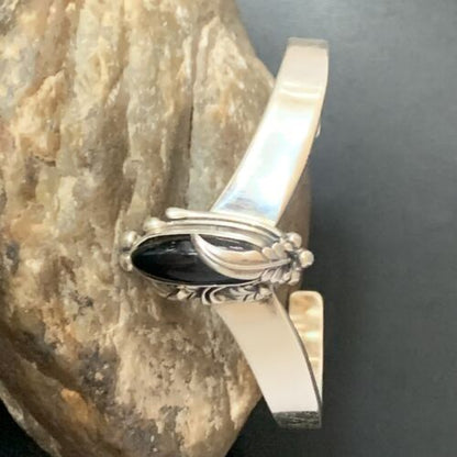 Navajo Black Onyx Cuff Bracelet | Sterling Silver | Authentic Native American Handmade | 13561