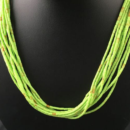 Navajo Green Gaspeite Heishi Necklace | 10 Strand | Sterling Silver | 17" | 10256
