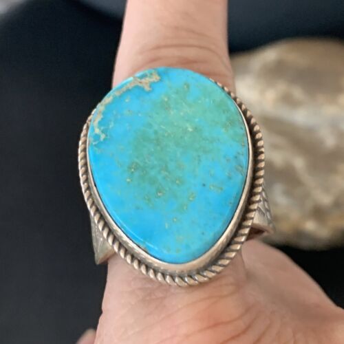 Navajo Blue Kingman Turquoise Ring | Sterling Silver | Sz 12.5 | Authentic Native American Handmade | 11959