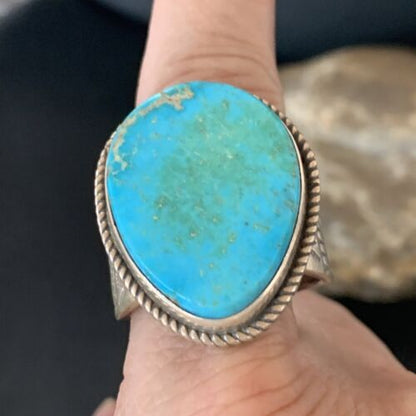Navajo Blue Kingman Turquoise Ring | Sterling Silver | Sz 12.5 | Authentic Native American Handmade | 11959
