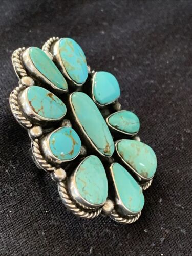 Navajo Blue Royston Turquoise Cluster Ring | Authentic Native American Sterling Silver | Multi-Stone | Sz 7 | 1660