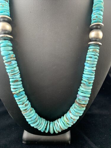 Navajo Graduated Turquoise Necklace | Sterling Silver | Authentic Native American | 18" | 1725