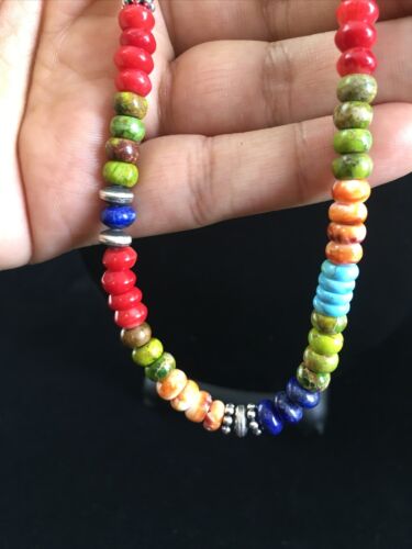 Navajo Multi-Color Turquoise Necklace | Sterling Silver | 21" | Authentic Native American Handmade | 10002
