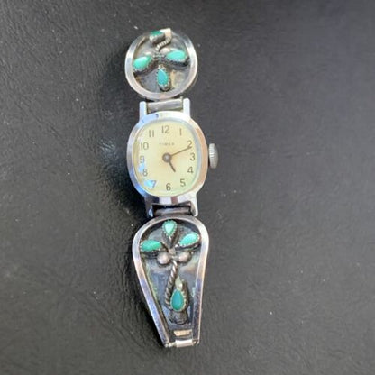 Authentic Navajo Sterling Silver Watch Tips | Old Pawn Blue Turquoise Band | Native American Jewelry | 1636