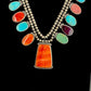 Navajo XL Spiny Oyster Squash Blossom Necklace | Sterling Silver Turquoise | Authentic Native American Handmade | 12702