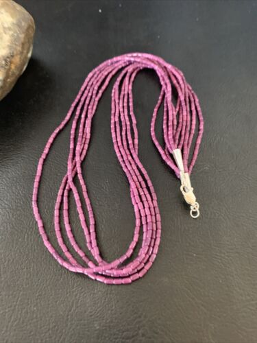 Navajo Purple Sugilite 5-Strand Necklace | Sterling Silver Rice Heishi | 20" | Authentic Native American Handmade | 12929