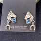 Navajo Blue Lapis & Turquoise Horse Inlay Earrings | Sterling Silver | 1" | Authentic Native American Handmade | 1514