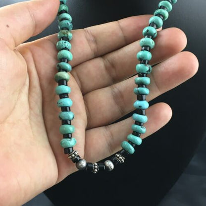 Navajo Blue Turquoise Spiny Oyster Necklace | Sterling Silver | 17" | Authentic Native American Handmade | 10127