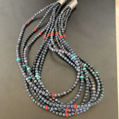 Navajo Navy Blue Dumortierite Turquoise Necklace | Sterling Silver | Authentic Native American Handmade | 11499