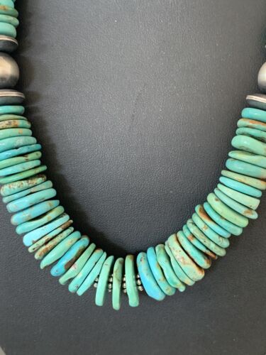 Navajo Sterling Silver Graduated Blue Green Turquoise Necklace | Authentic Native American | 24" | 248