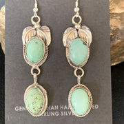 Navajo Green Spiderweb Turquoise Dangle Earrings | Sterling Silver | Authentic Native American Handmade | 13548