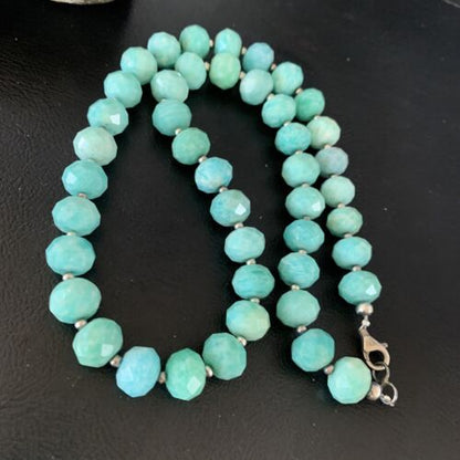 Navajo Chunky Amazonite Bead Necklace | Sterling Silver Pearls | 20" | Authentic Native American Handmade | 13410