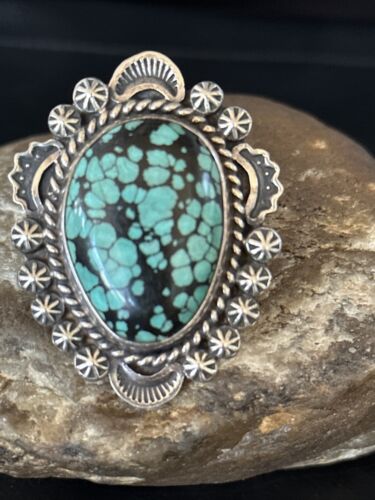 Native American Navajo Blue Spiderweb Turquoise Ring | Sterling Silver | Sz 9 | 01640