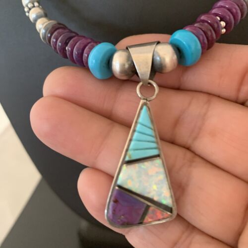 Navajo Purple Sugilite Turquoise Inlay Pendant | Sterling Silver Necklace | Authentic Native American Handmade | 02086