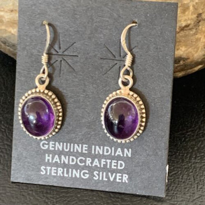 Navajo Purple Amethyst Dangle Drop Earrings | Sterling Silver | Authentic Native American Handmade | 12684