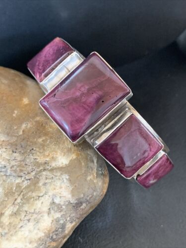 Navajo Purple Spiny Oyster Row Cuff Bracelet | Sterling Silver | Authentic Native American Handmade | 1407