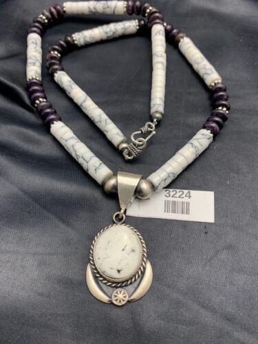 Navajo Purple Sugilite Howlite Bead Necklace | Sterling Silver | 22" | Authentic Native American Handmade | 3224