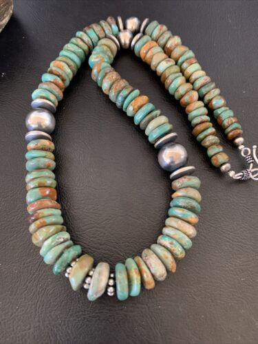 Navajo Pearls Green Turquoise Necklace | Sterling Silver | Authentic Native American | 21" | 12329