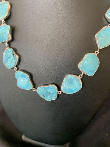 Navajo Blue Kingman Turquoise Rough Pendant Necklace | Sterling Silver | 18" | Authentic Native American Handmade | 11626
