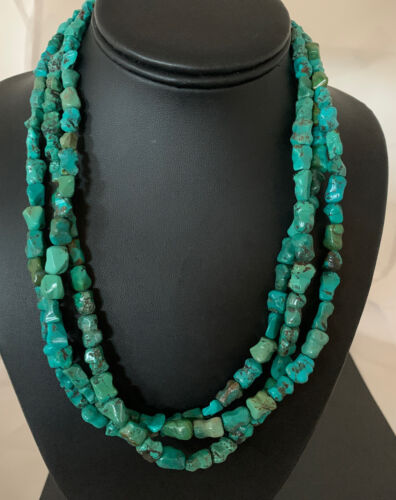 Navajo Green Turquoise Bone Bead Necklace | 3 Strand | Sterling Silver | 01992