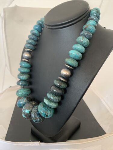 Navajo Pearls Sterling Silver Graduated Natural Blue Turquoise Necklace | Authentic Native American | 20" | 731