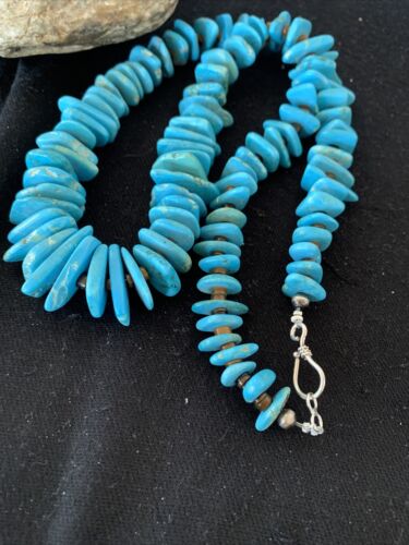 Authentic Native American Navajo Pearl Sterling Silver Shell Turquoise Nugget Necklace | 24" | 00817
