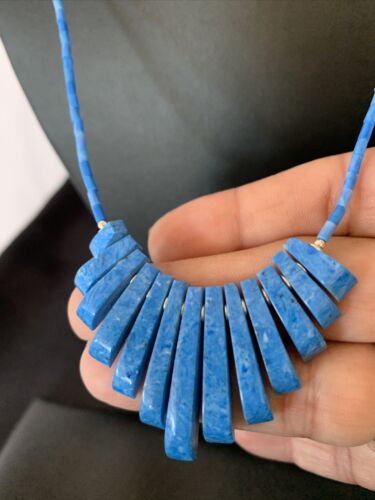 Navajo Denim Lapis Bead Necklace | Sterling Silver | Tube Heishi Fan Pendant | 20" | 10475