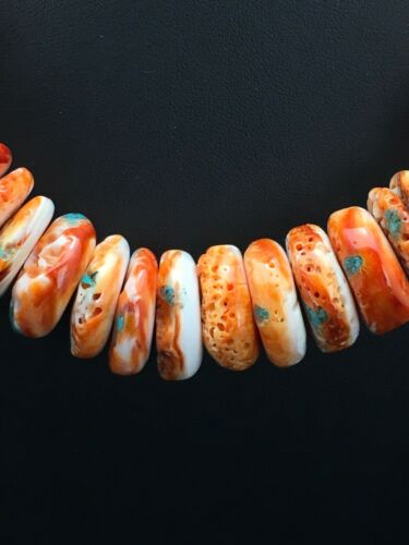 Spiny Oyster & Turquoise Graduated Necklace | Sterling Silver | Authentic Native American Navajo | 17" | 3004