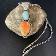 Navajo Dry Creek Turquoise Spiny Necklace Pendant | Sterling Silver | 2.5" | 13581
